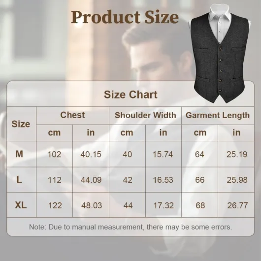 AUYAO Gilets Costume Homme, Gilet Formel Affaires sans Manches Couleur Unie à Col en V en Cotton Tweed avec Poche pour Mariage, Fête d'affaires, Tenue Quotidienne Noir M