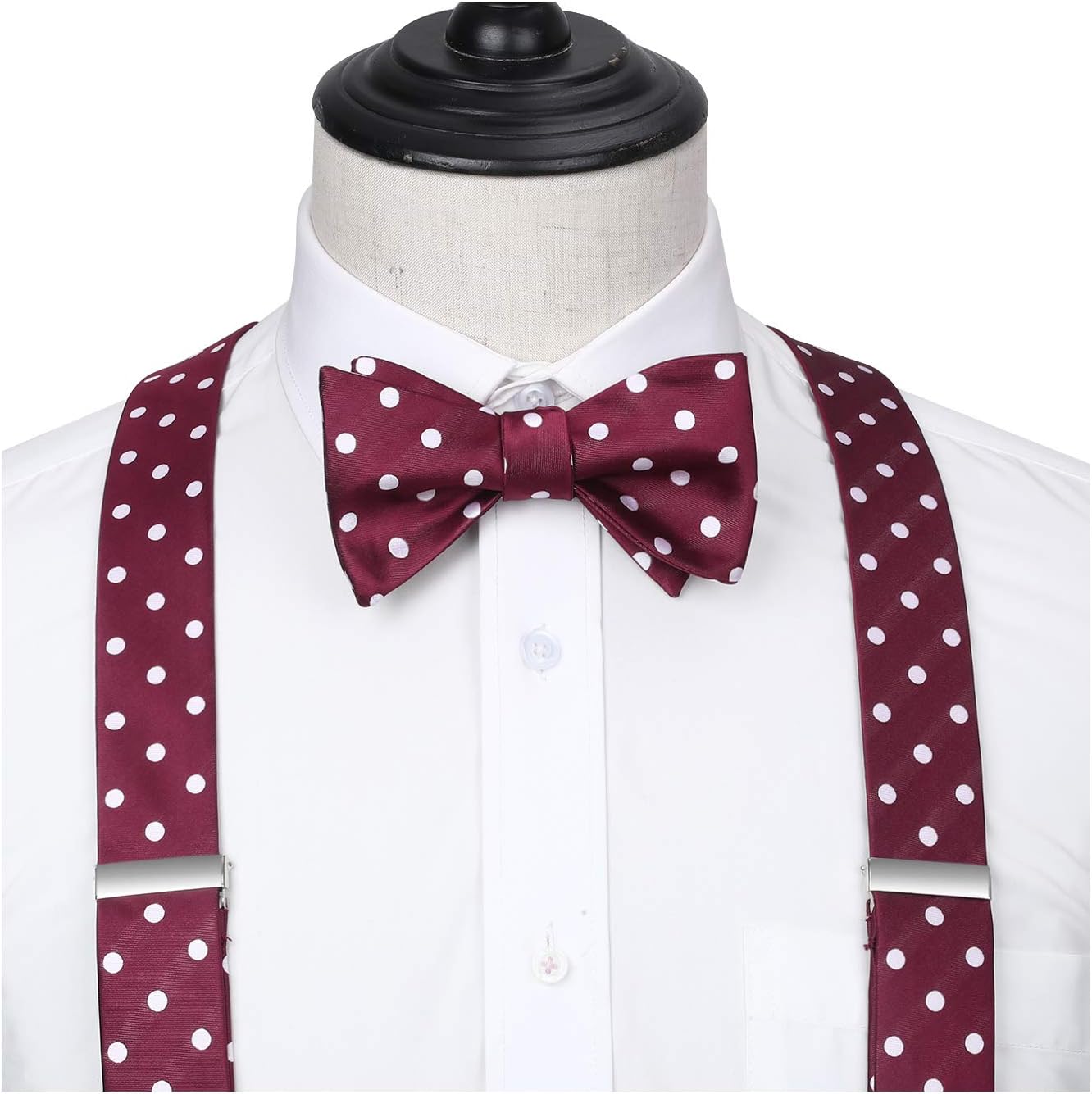 Bretelles pour Hommes régable Nœud Papillon avec Mouchoir 6 Les Clips Forts Style Y Diverses Couleurs Rouge-3 Taille unique