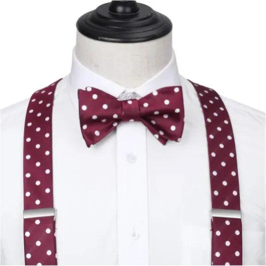 Bretelles pour Hommes régable Nœud Papillon avec Mouchoir 6 Les Clips Forts Style Y Diverses Couleurs Rouge-3 Taille unique