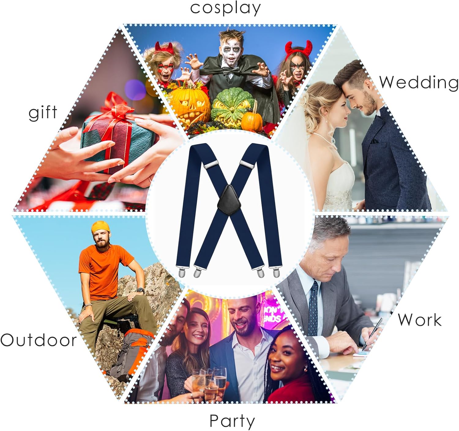 Diompirux Bretelles Homme en forme de X Réglable 4 Clips Navy