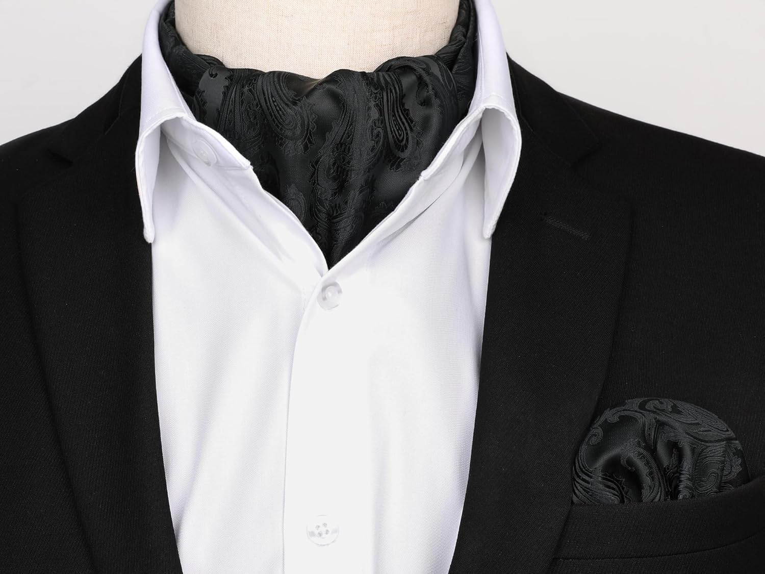 Pochette Ascot Mouchoir Jacquard Tisse Cravate & Pochette Taille unique B Noir / Cachemire